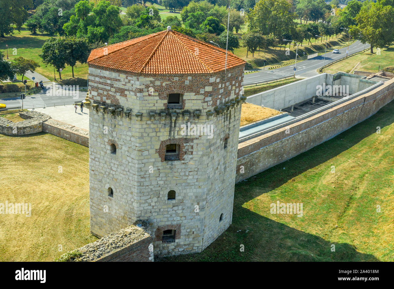 Aerial view of the Kula Nebojsa tower, bastions and fortifications in Belgrade Castle in Serbia former Yugoslavia Stock Photo