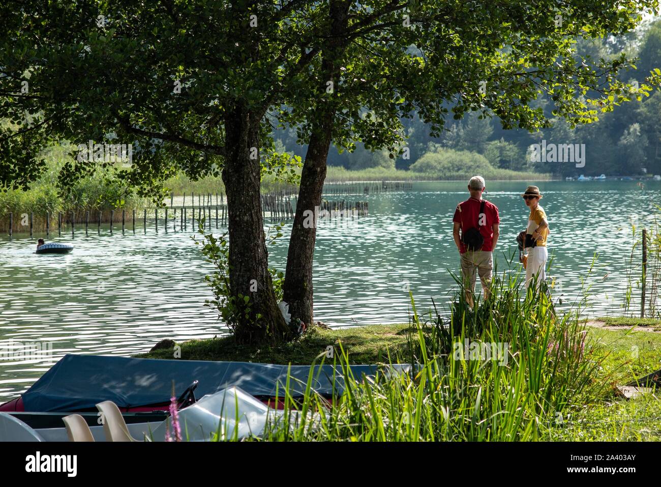 A STROLL ON THE MARINA OF AIGUEBELETTE-LE-LAC, SAVOY (73), FRANCE Stock Photo