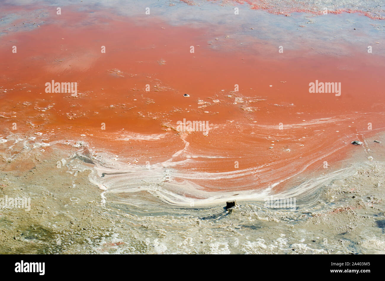 Red sea of Galerazamba, where a kind of algae turns the salt lakes pink Stock Photo
