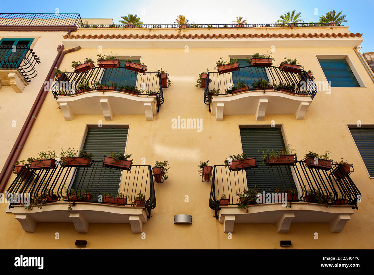 Street balcony, Taormina Sicily Stock Photo