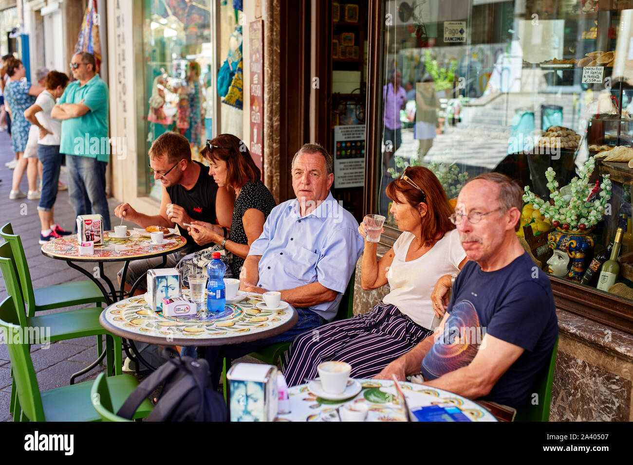 Cafe scene in Taormina, Sicily Stock Photo