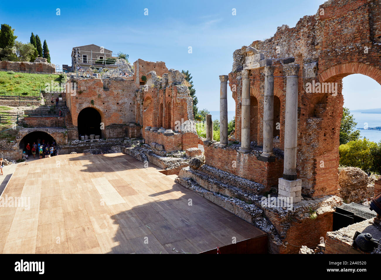 Ancient greek/roman amphitheatre of Taormina, Sicily, Italy Stock Photo