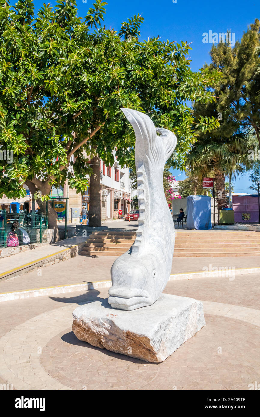 Datca, Turkey - September 27th 2019: Fish statue near the harbour, There are several statues in the town Stock Photo
