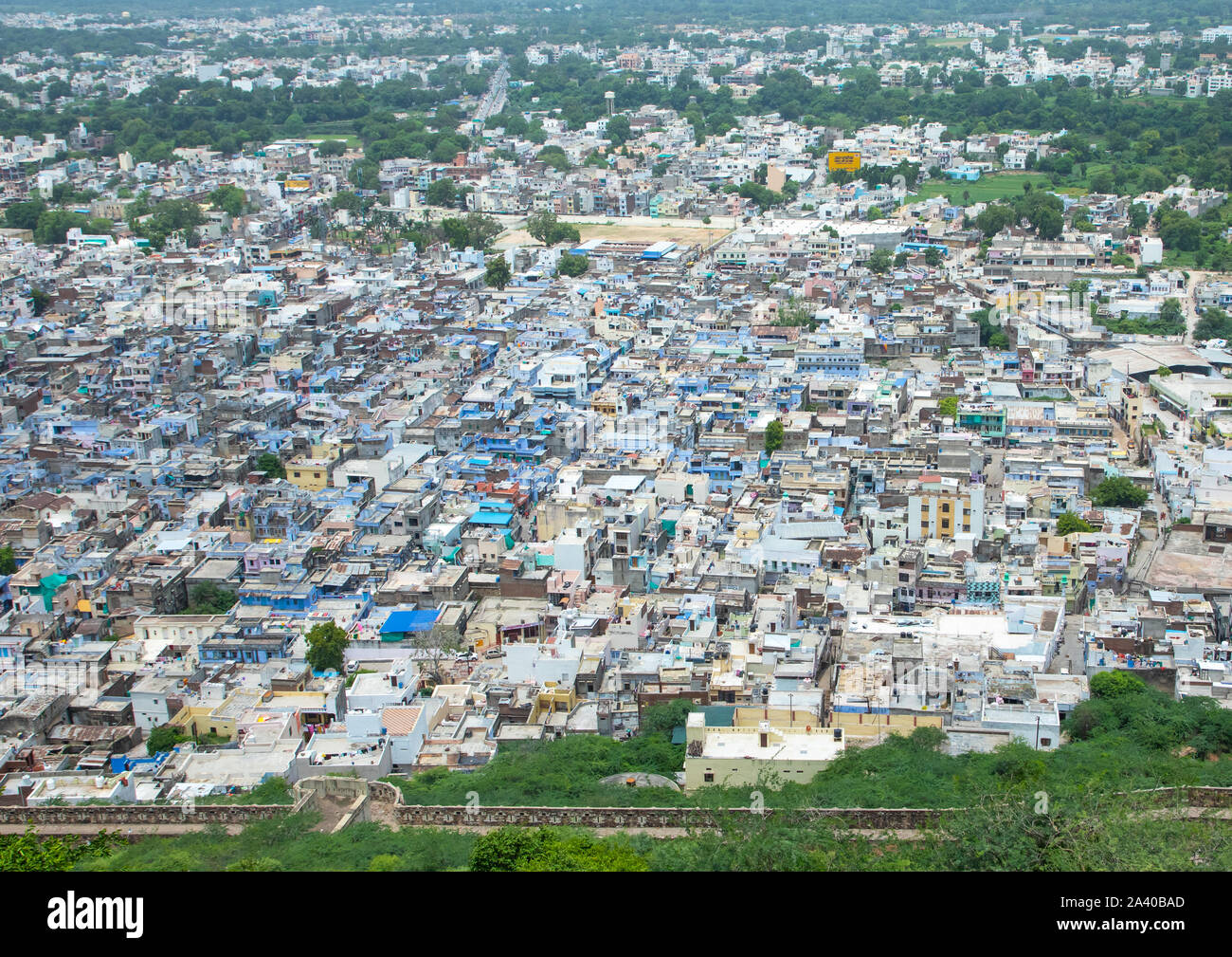 The blue city seen from Chittorgarh fort, Rajasthan, Chittorgarh, India Stock Photo