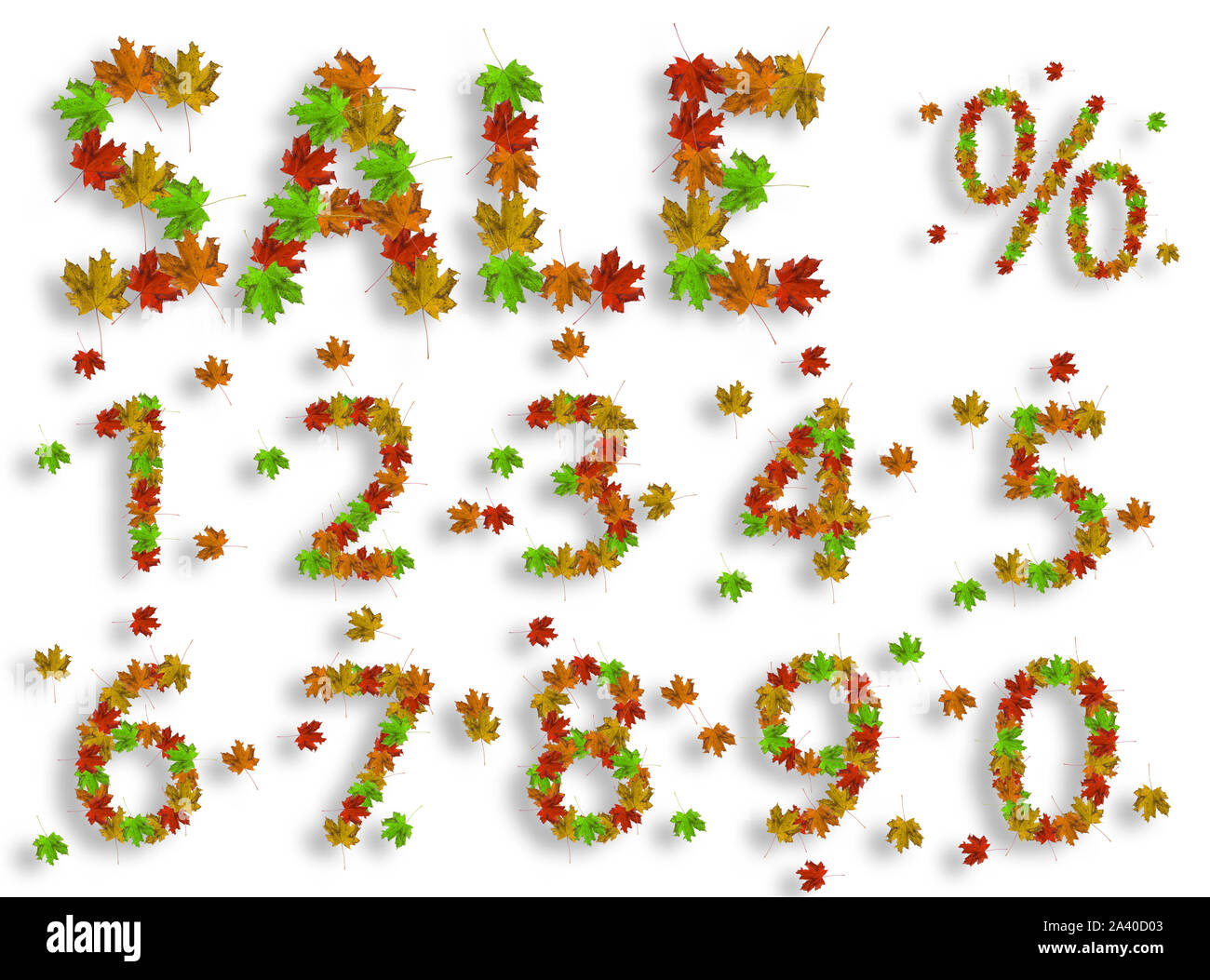 Word sale with digits from 0 to 9 and percentage sign made of bright