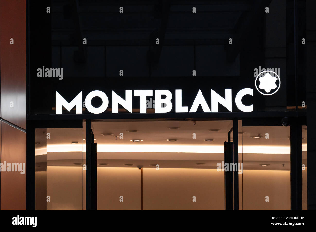 A logo of Montblanc, a German manufacturer of luxury writing ...
