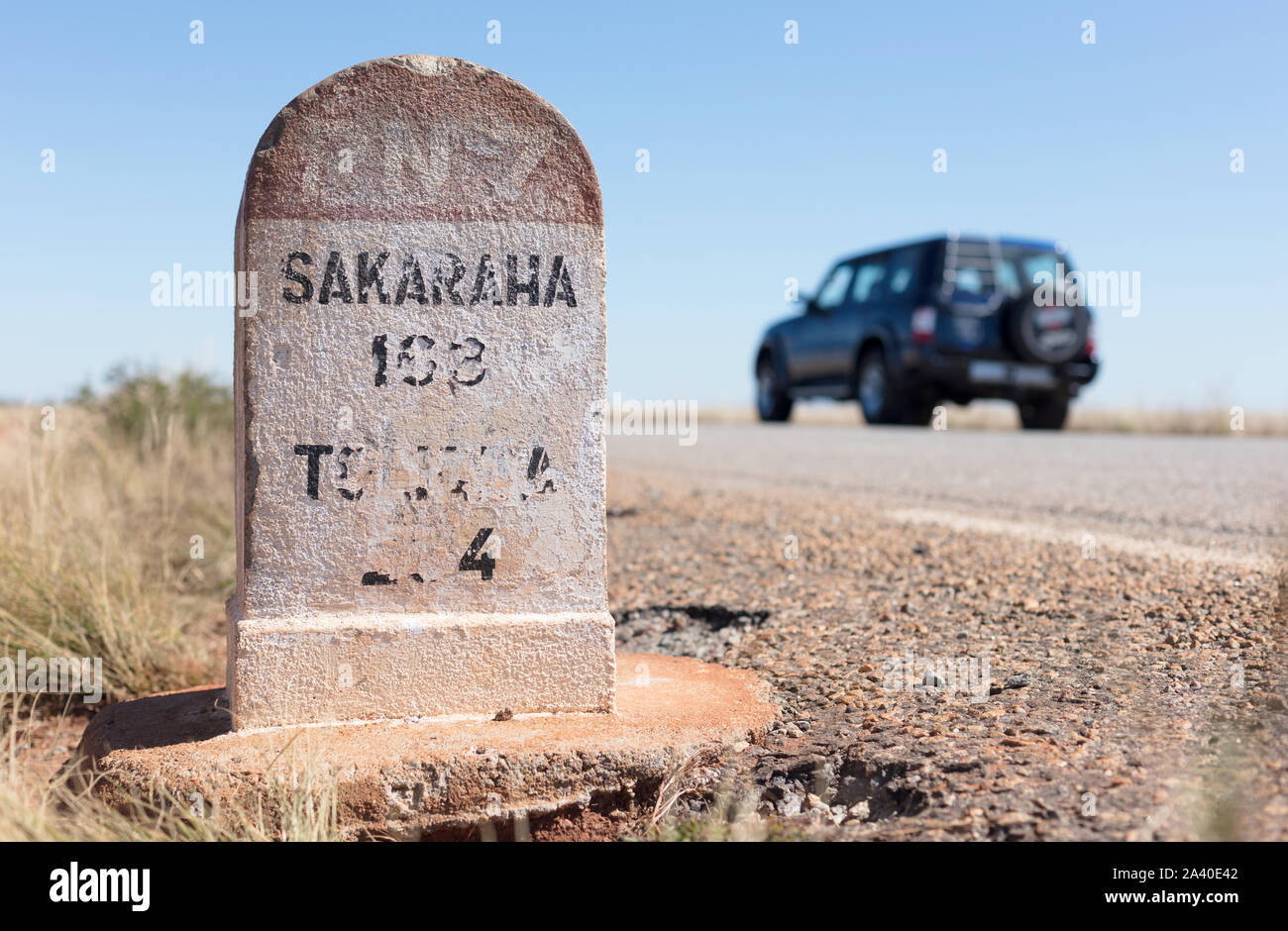 Madagascar, Route Nationale 7 RN7, old route indication, Africa Stock
