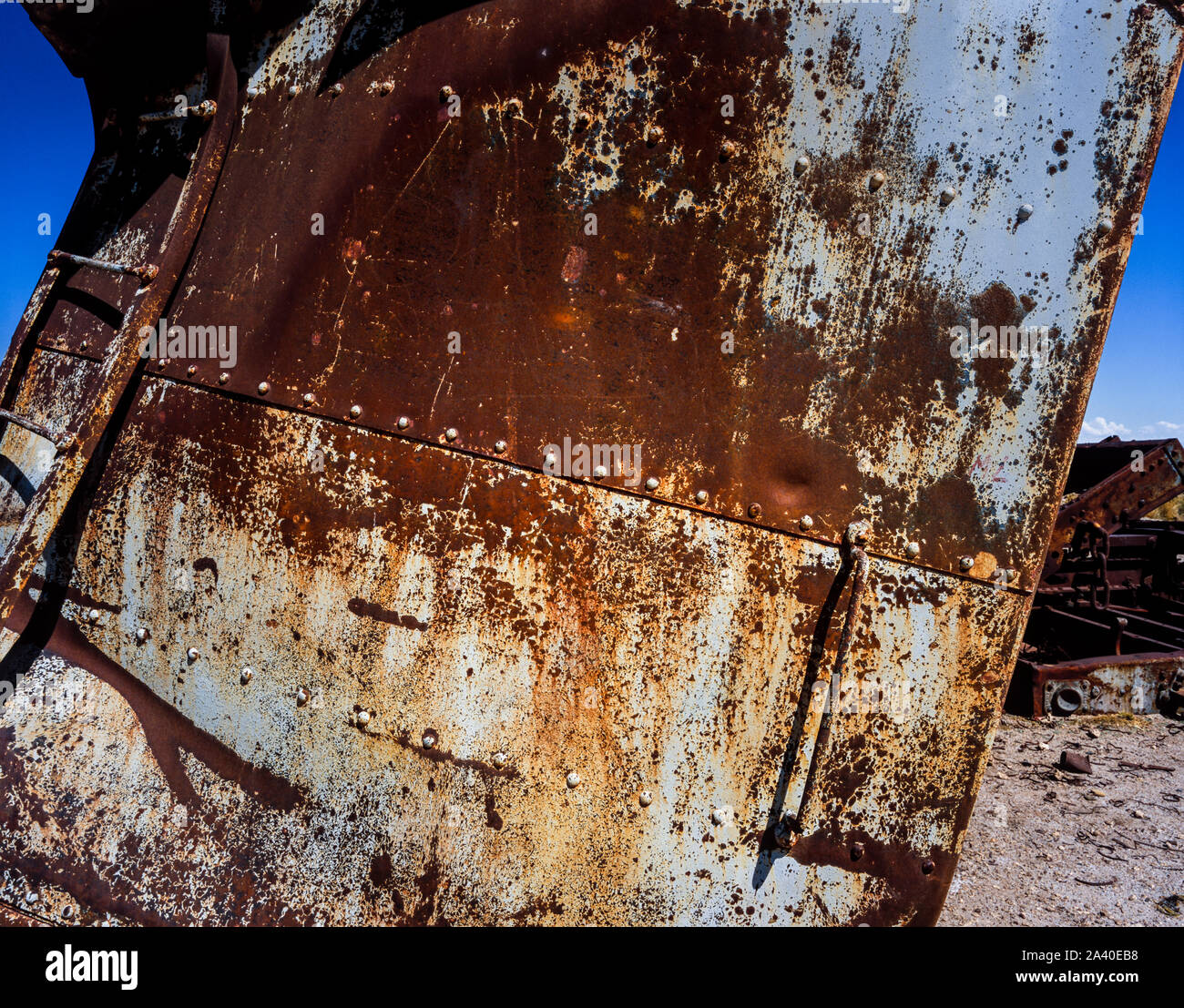 Rust on abandoned train at train cemetery near Uyuni in Bolivia Stock ...