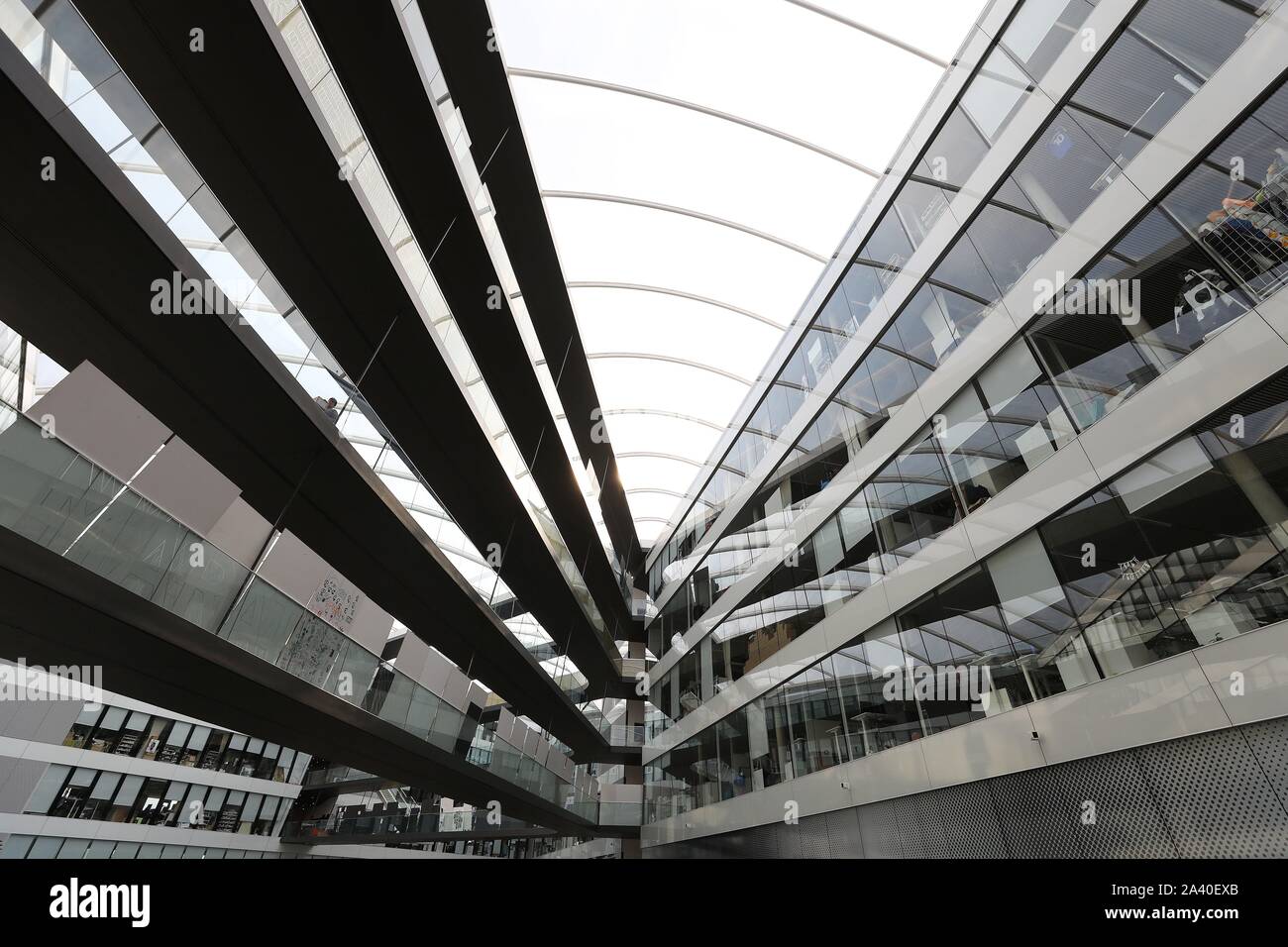 firo: 30.04.2019 Adidas, Herzogenaurach, Campus The new building of the  architectural office Behnisch is spectacular.