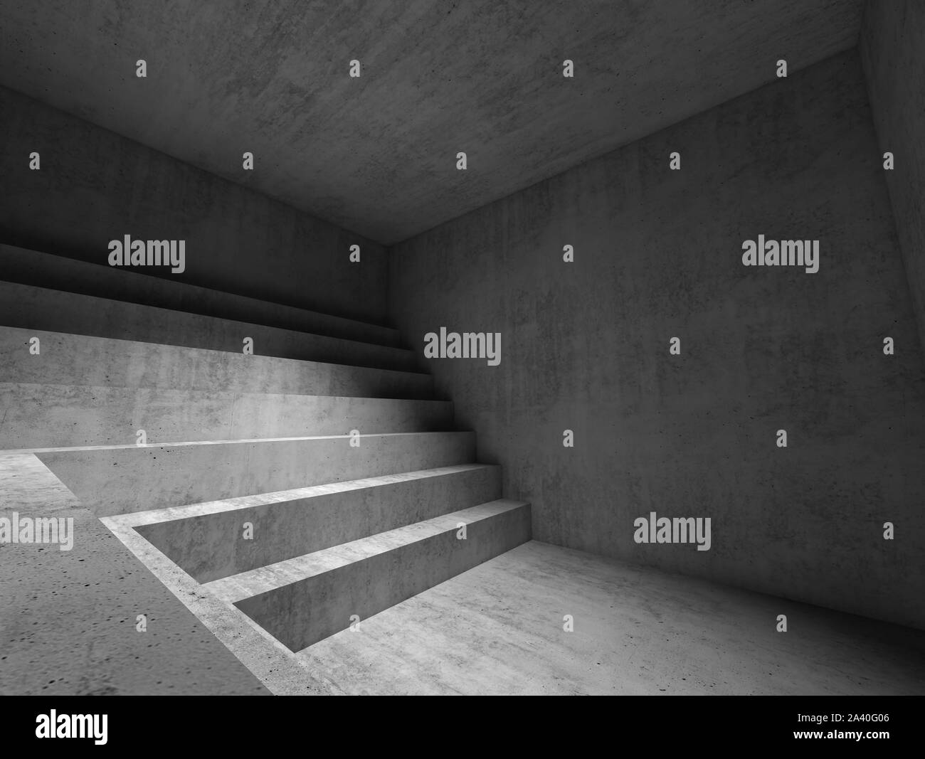 Abstract empty dark concrete interior background with staircase podium structure, 3d rendering illustration Stock Photo