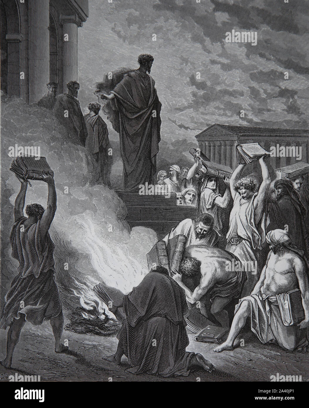 Saint Paul and the burning of pagans books at Ephesus. Acts 1919