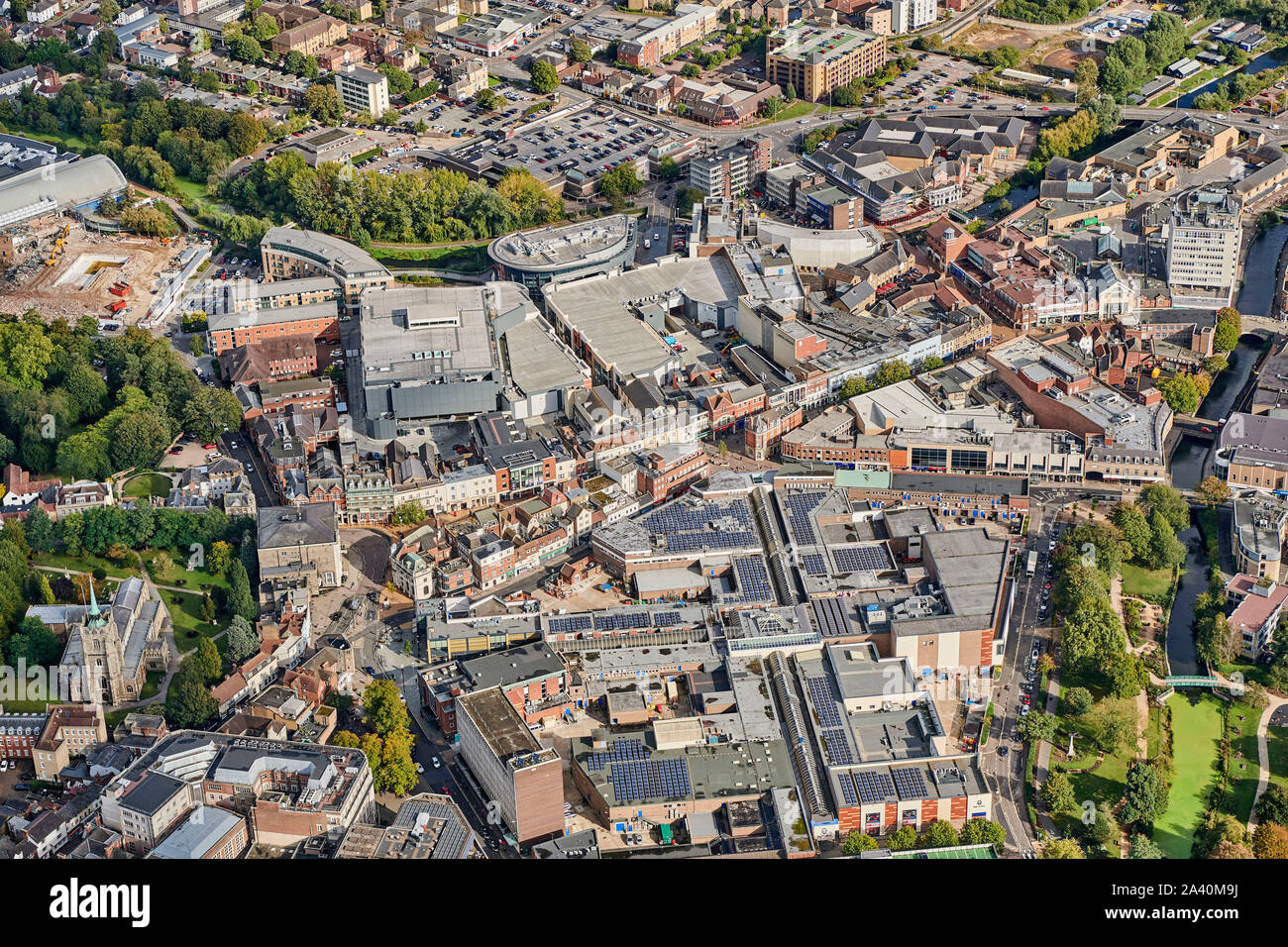 An aerial view of Chelmsford Town centre, South East England, UK Stock Photo
