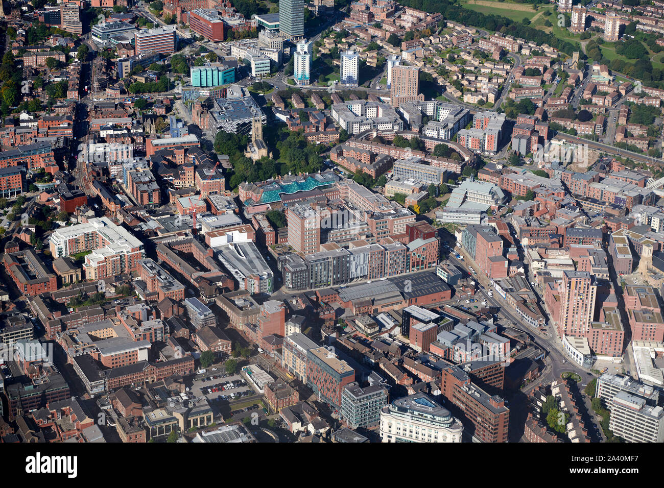 An aerial view of Sheffield city centre, South Yorkshire, Northern England, UK Stock Photo