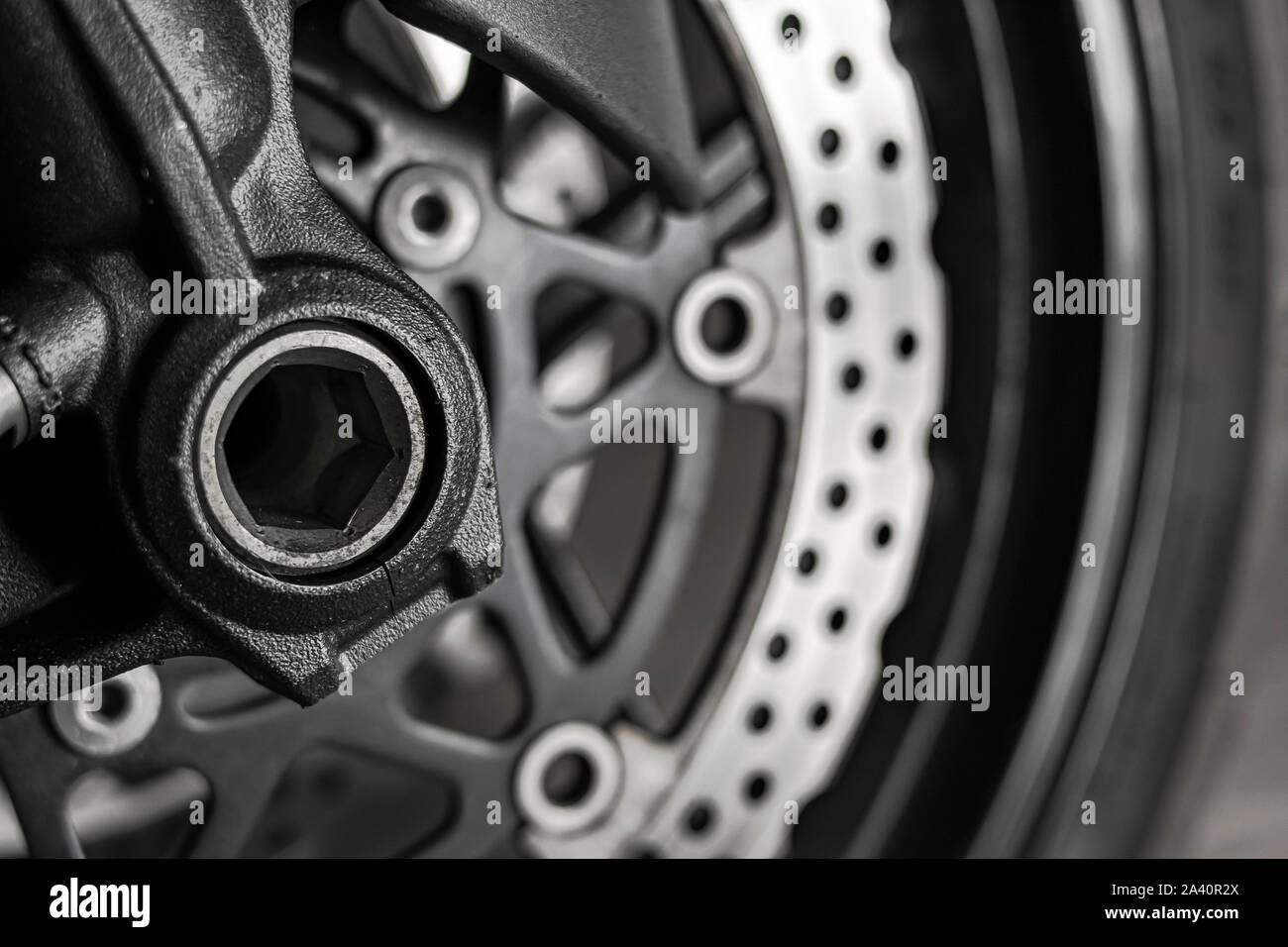 Front wheel axle of a sports motorcycle Stock Photo Alamy