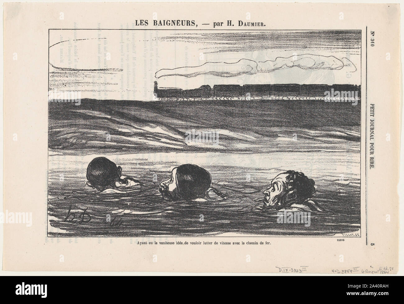 Having had the ambitious idea to outswim the train, from 'The bathers,' published in Le Petit Journal pour Rire, Aug.jpg - 2A40RAH Stock Photo