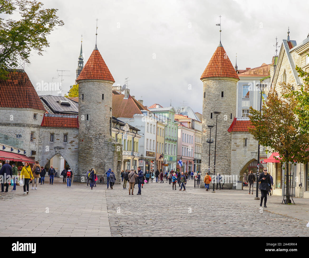 Viru Gate tower in the old town of Tallinn, Estonia Stock Photo