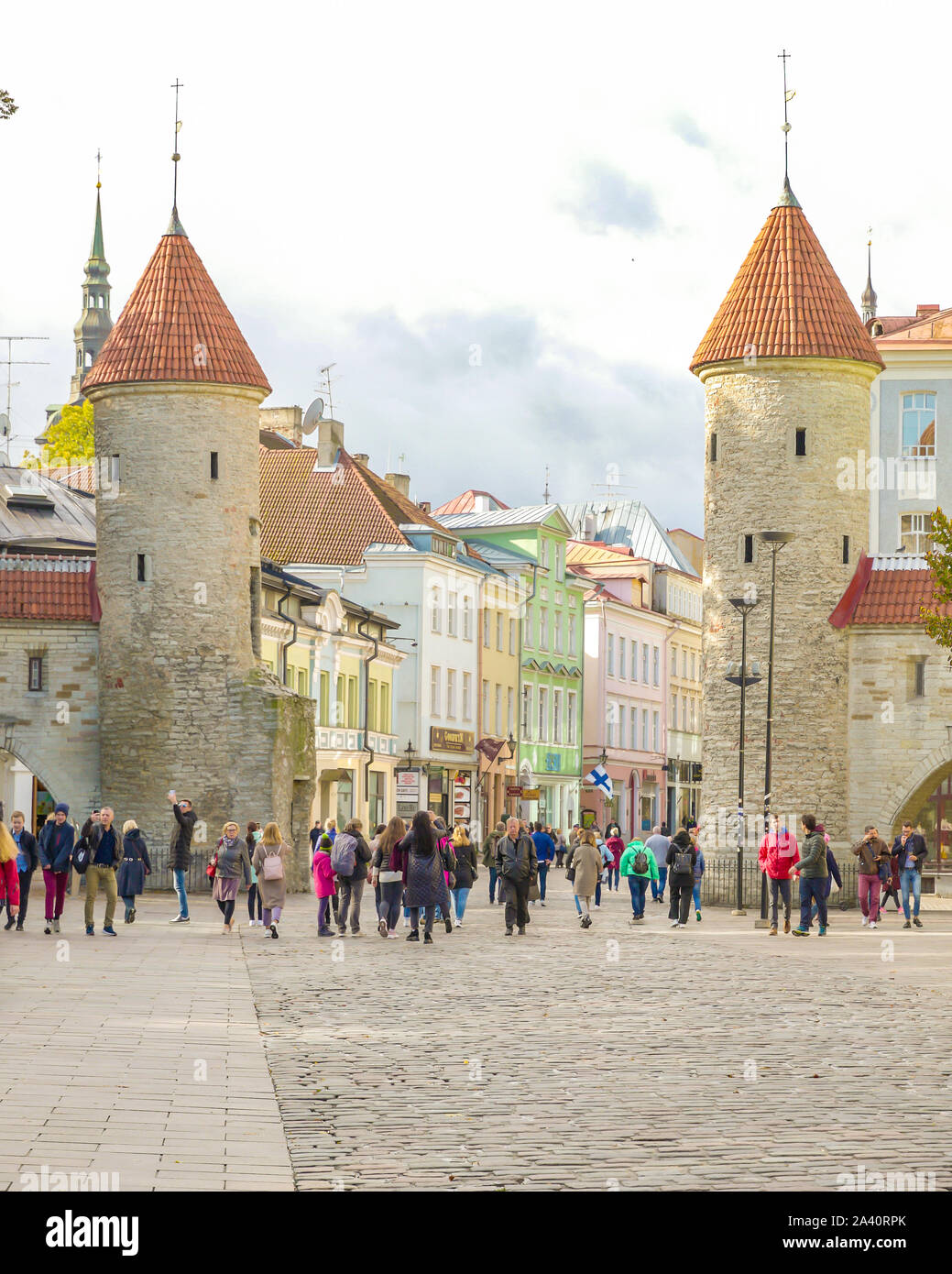 Viru Gate tower in the old town of Tallinn, Estonia Stock Photo