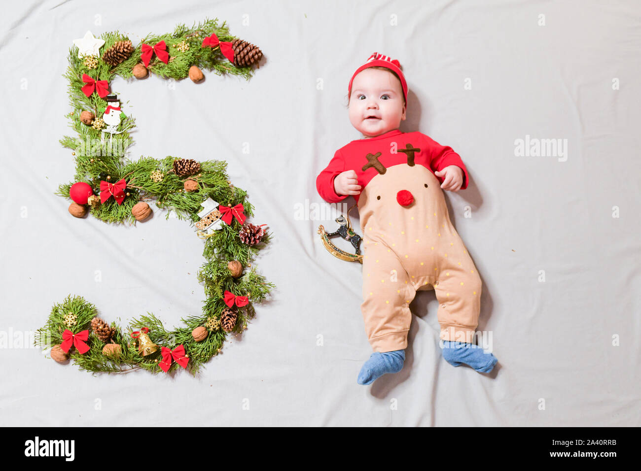 5 months. children's top view. 5 months cute baby portrait Stock Photo