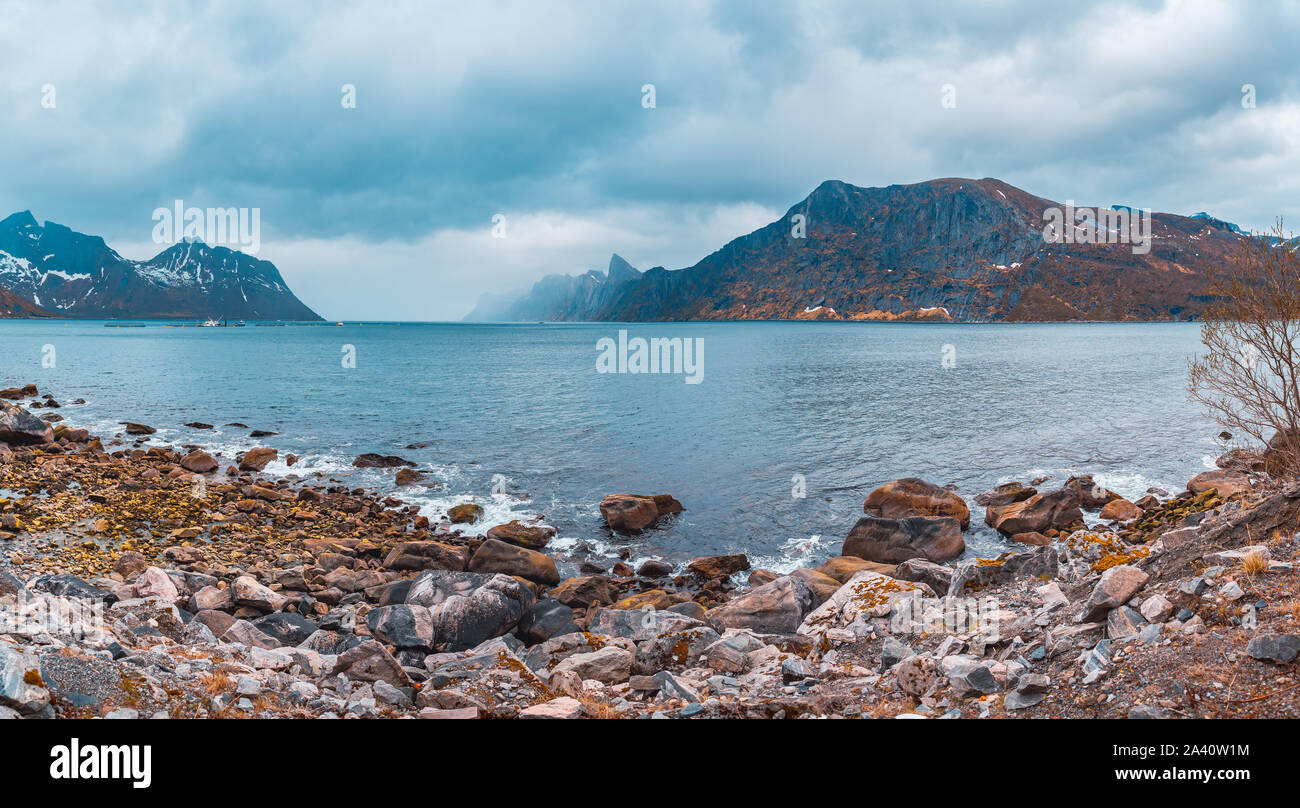 The landscape view of Senja Island beyond the Polar Circle in Norway ...