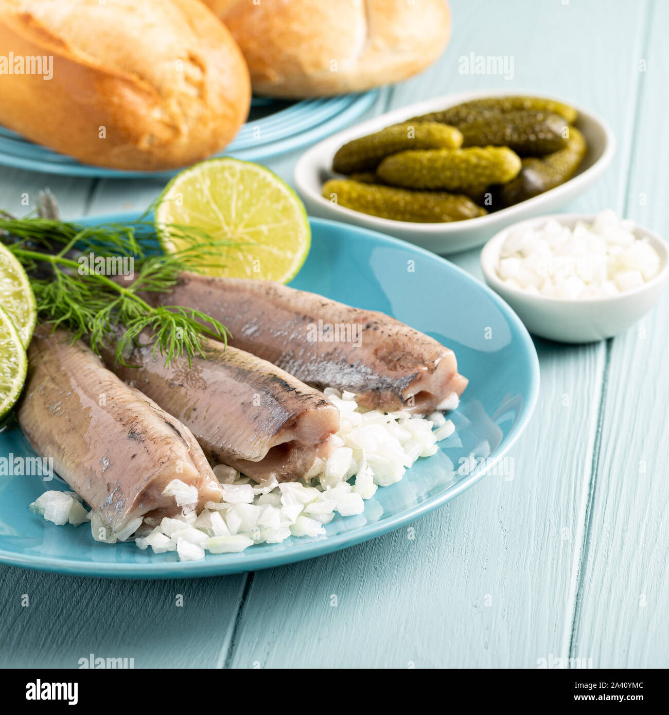 Traditional dutch food herring fish Stock Photo Alamy