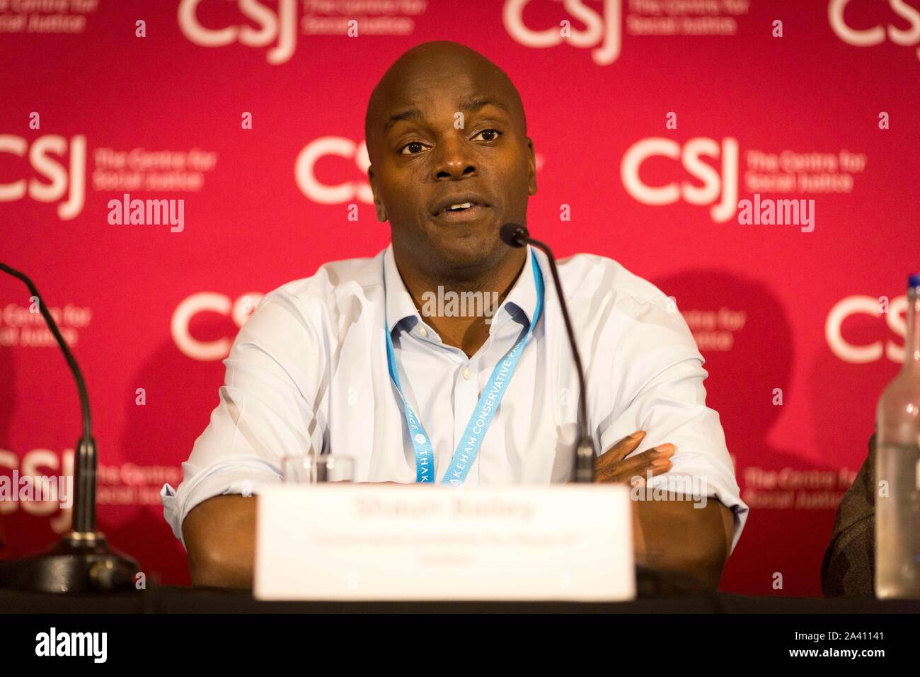 © Chris Bull. 01/11/19  MANCHESTER   , UK.    Conservative Party Conference 2019 at Manchester Central. Fringe event - The Centre For Social Justice : It can be stopped : Putting an end to gang related violent crime. Shaun Bailey , Conservative candidate for Mayor of London.    Photo credit: CHRIS BULL Stock Photo