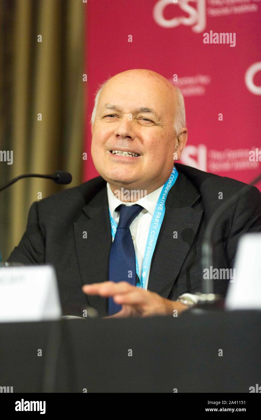 © Chris Bull. 01/11/19  MANCHESTER   , UK.    Conservative Party Conference 2019 at Manchester Central. Fringe event - The Centre For Social Justice : It can be stopped : Putting an end to gang related violent crime. Iain Duncan Smith MP    Photo credit: CHRIS BULL Stock Photo