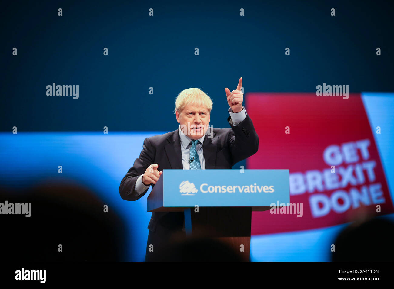 © Chris Bull. 02/11/19  MANCHESTER   , UK.    Conservative Party Conference 2019 at Manchester Central. Prime Minister Boris Johnson delivers his keynote speech on the final day of the conference (today Wednesday 2nd October 2019)    Photo credit: CHRIS BULL Stock Photo