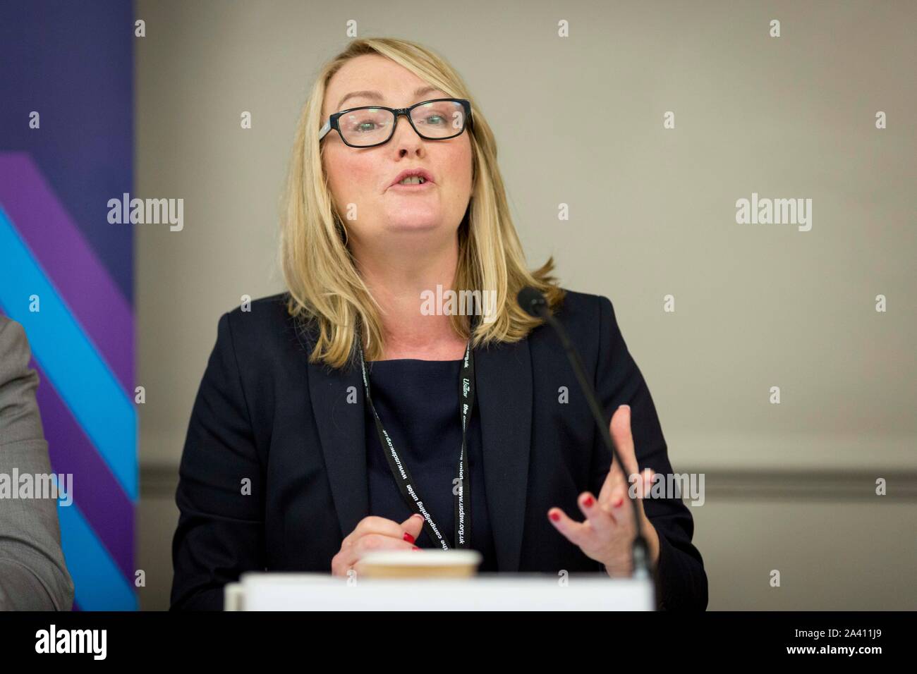 © Chris Bull. 23/09/19  BRIGHTON   , UK.    Labour Party Annual Conference 2019 in Brighton. Jo Platt MP , Shadow Cabinet Office Minister , is pictured today (Monday 23rd September) during fringe session - How can government deliver better public services without breaking the bank?     Photo credit: CHRIS BULL Stock Photo