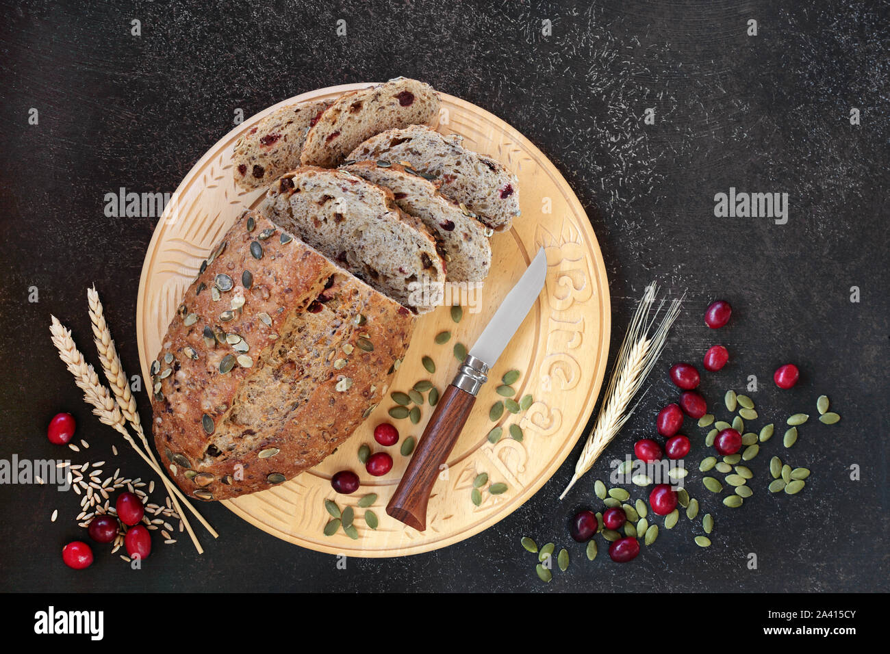Cranberry & pumpkin seed rye bread. Health food high in fibre, omega 3