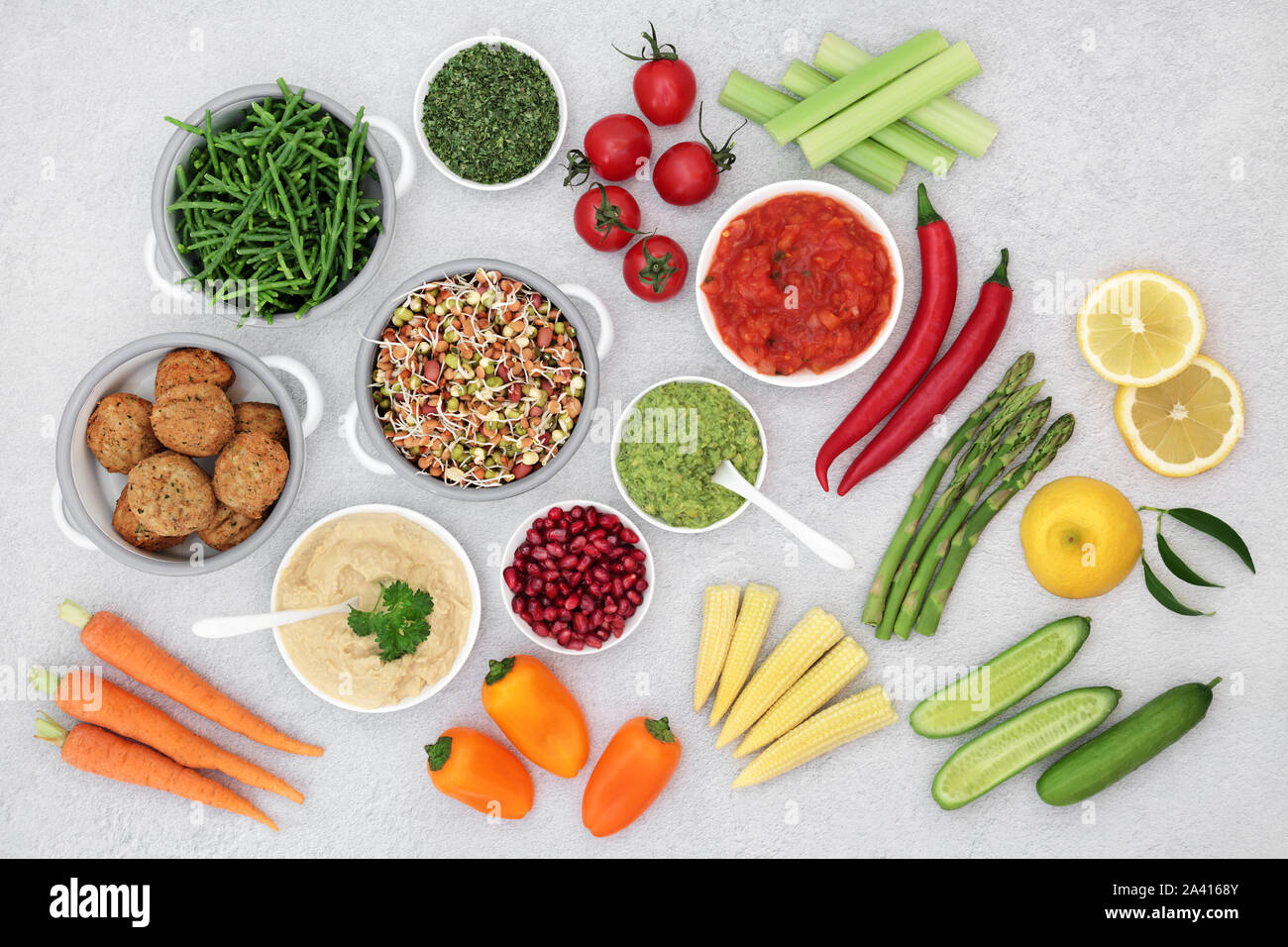 Vegan health food concept with plant based foods of fruit, vegetables