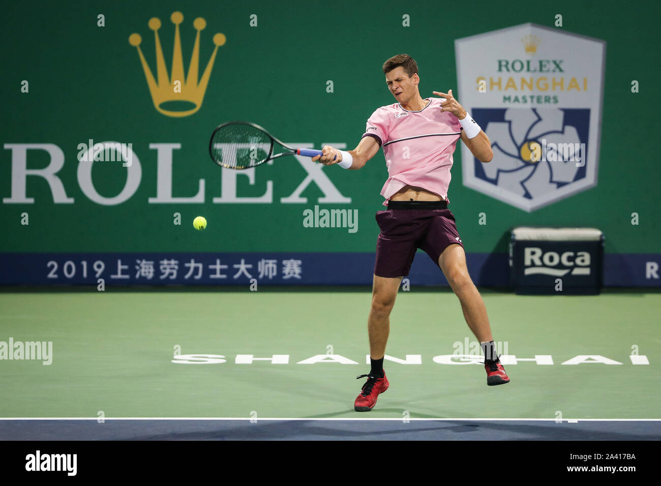 Polish Professional Tennis Player Hubert Hurkacz Competes Against Greek Professional Tennis Player Stefanos Tsitsipas During The Third Round Of 2019 Rolex Shanghai Masters In Shanghai China 10 October 2019 Polish Professional Tennis