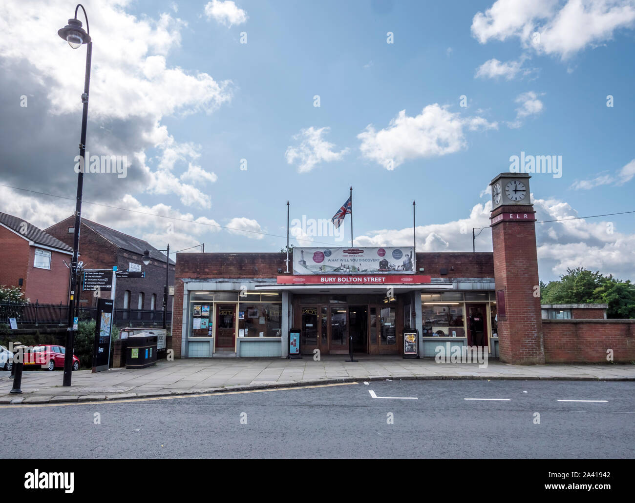 The facade of Bolton Street railway station in the central Lancashire town of Bury Stock Photo