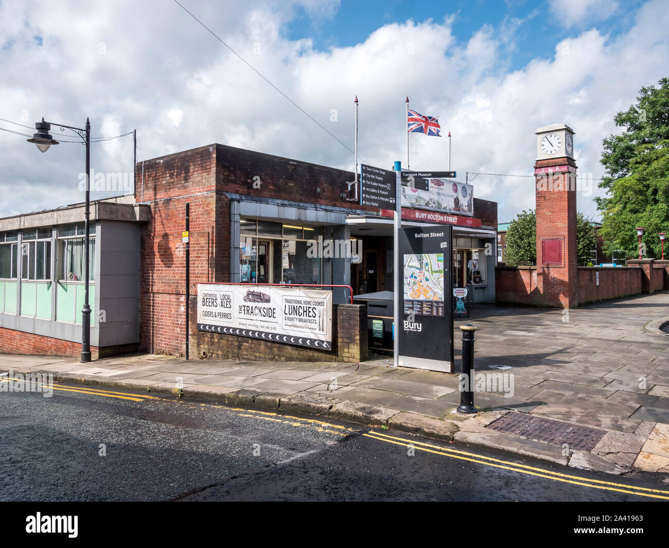 The facade of Bolton Street railway station in the central Lancashire town of Bury Stock Photo