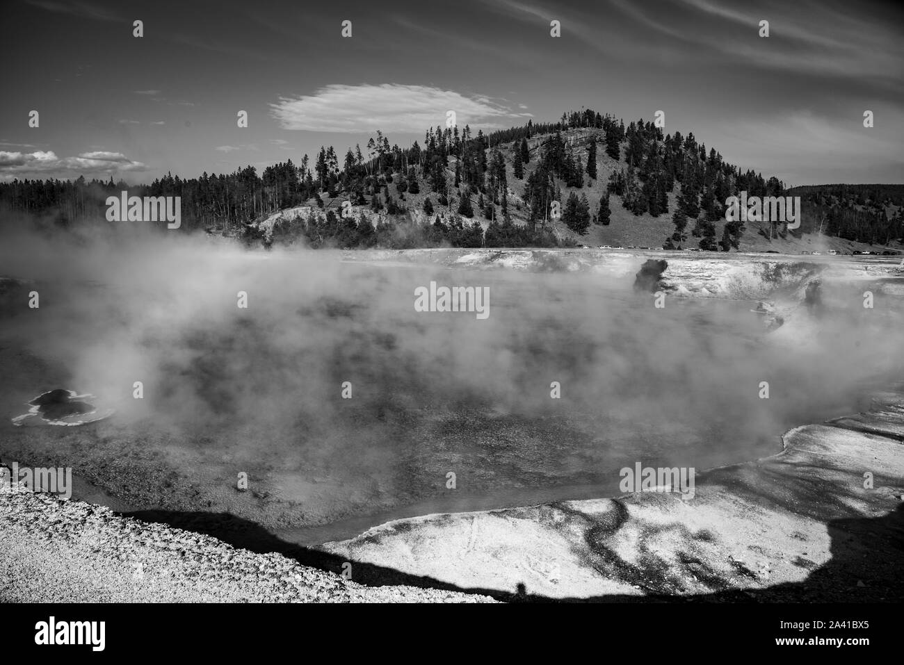 Excelsior Geyser Crater beside the Grand Prismatic spring in Yellowstone National Park Stock Photo