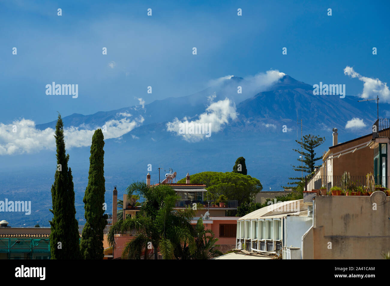 View of Mount Etna from Taormina Stock Photo