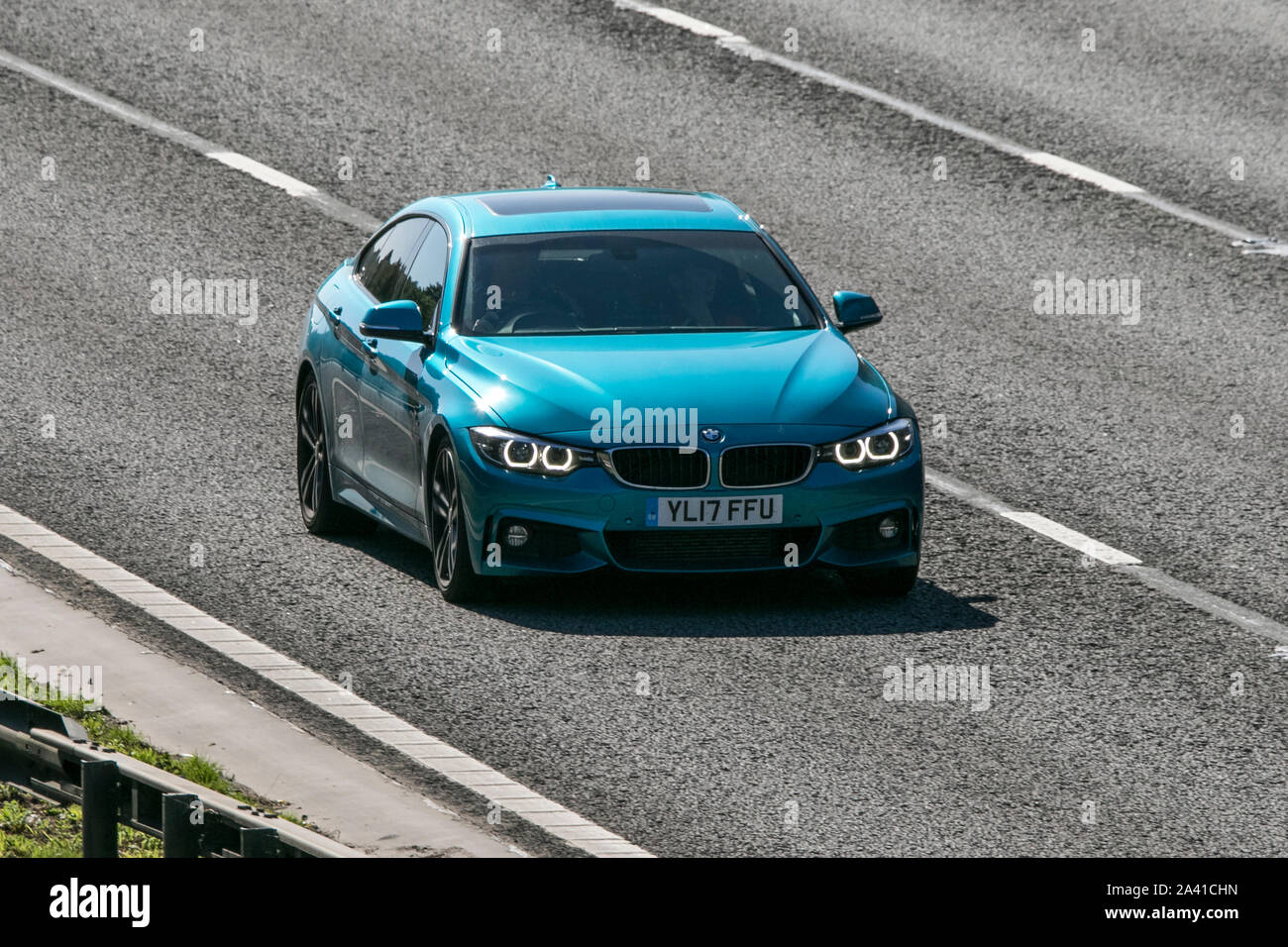 2017 BMW 430D Gran Coupe M Sport traveling on the M61 motorway near Manchester, UK Stock Photo