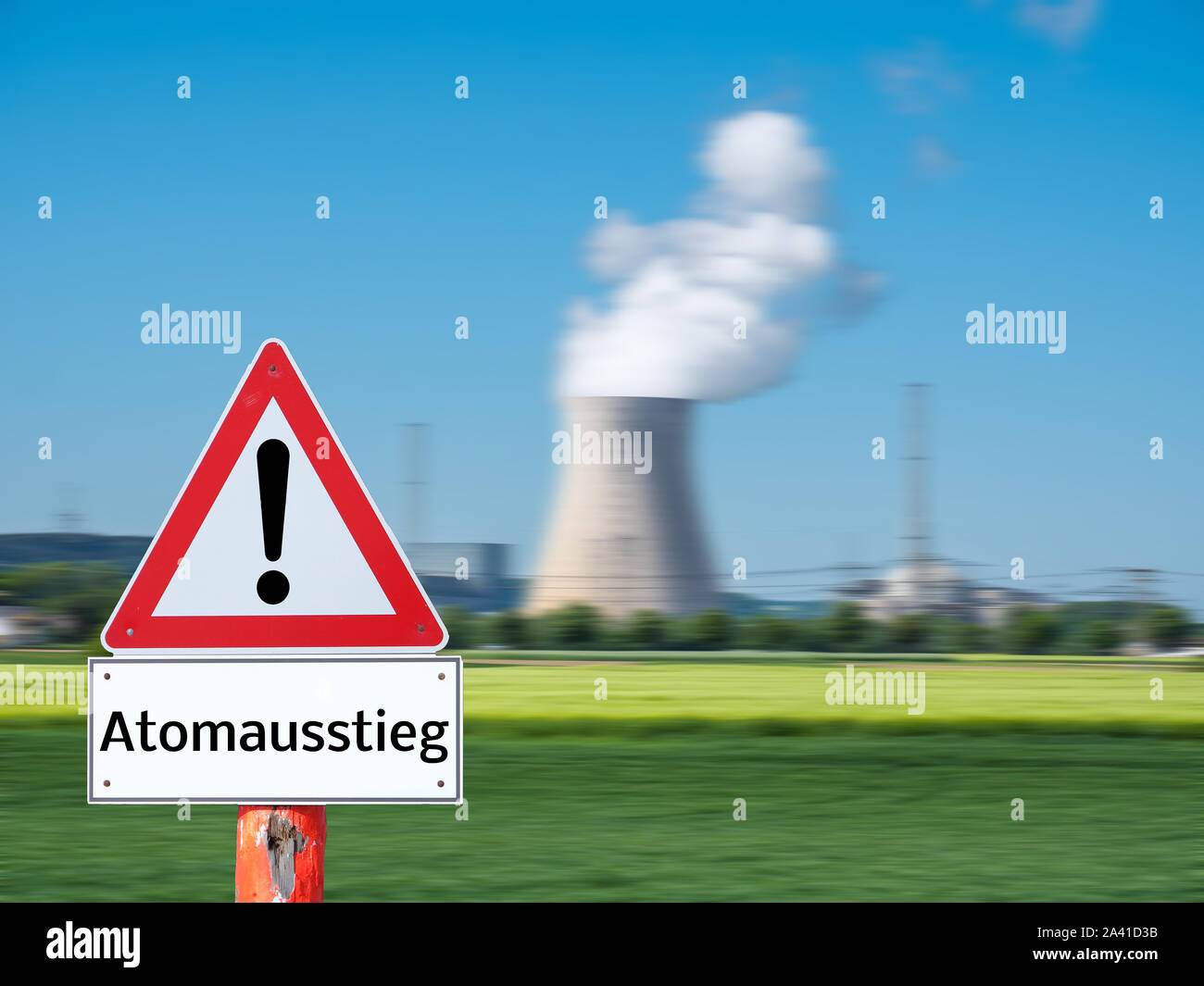 Warning sign nuclear exit in Germany Stock Photo