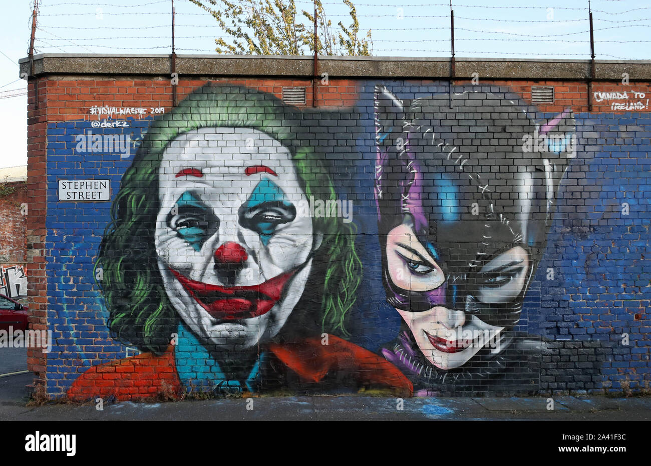 Belfast graffiti and mural art company, Visual Waste, have produced a tribute to the new Joker film, on Stephen Street, Belfast. Stock Photo