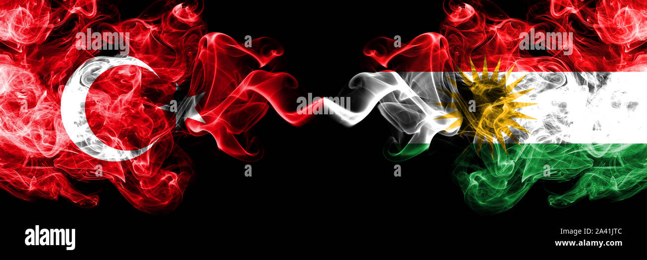 Turkey vs Kurdistan, Kurdish smoke flags placed side by side. Thick