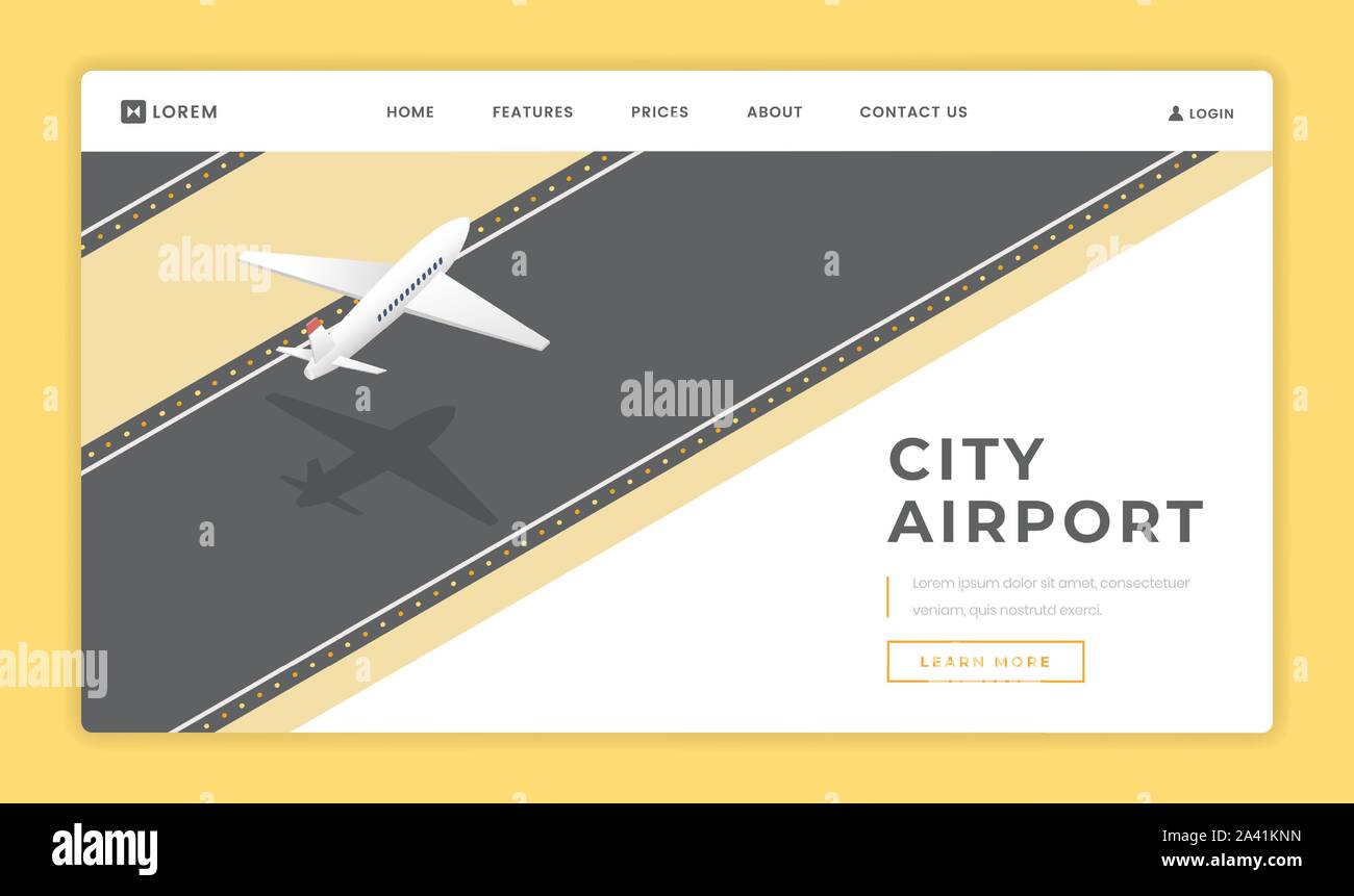 City airport landing page vector template. Passenger transportation industry website homepage interface idea with isometric illustration. Commercial airlines service web banner 3D cartoon concept Stock Vector