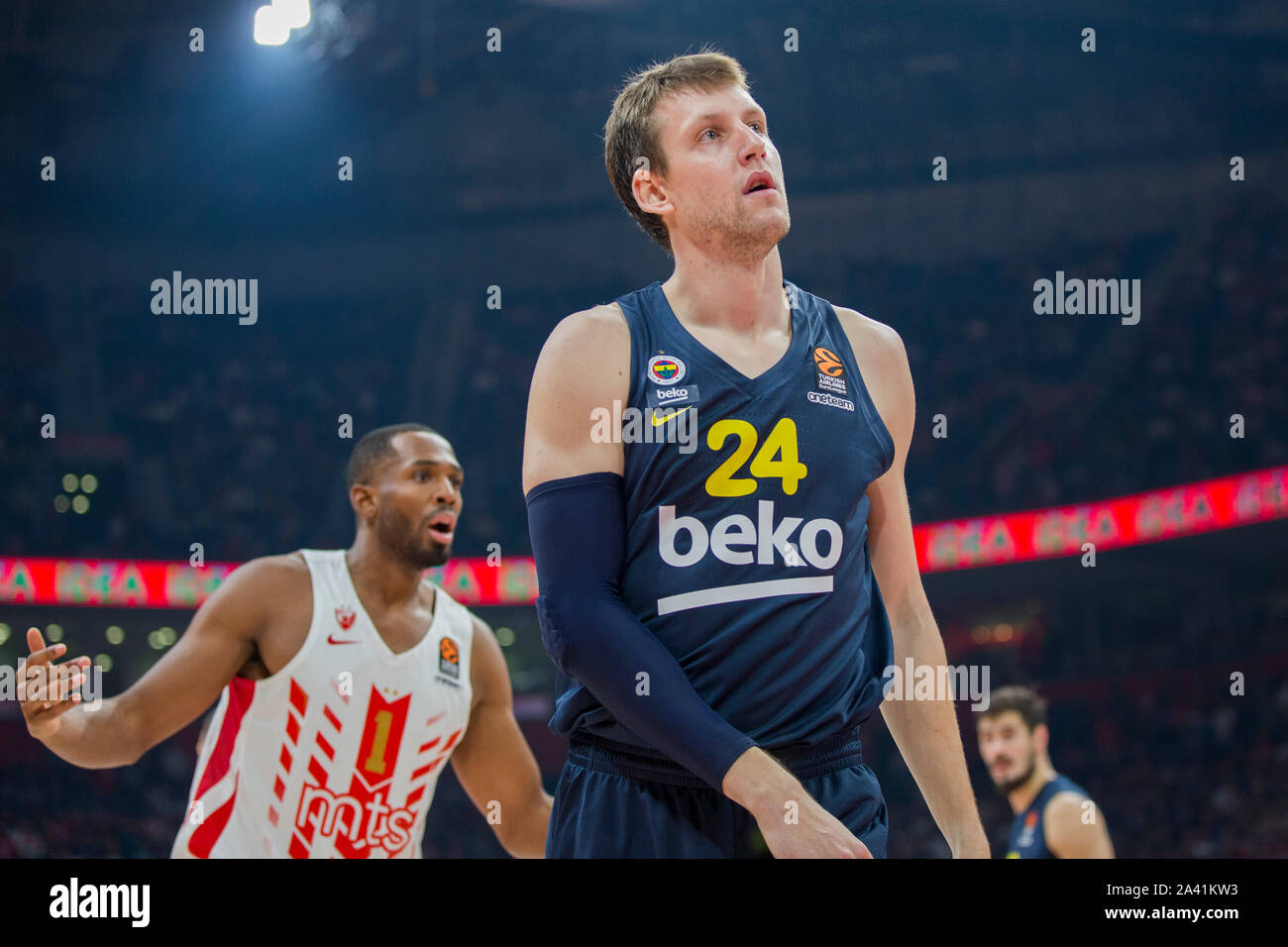 Belgrade, Serbia. 10th Oct, 2019. Jan Vesely of Fenerbahce Beko Istanbul reacts. Credit: Nikola Krstic/Alamy Live News Stock Photo