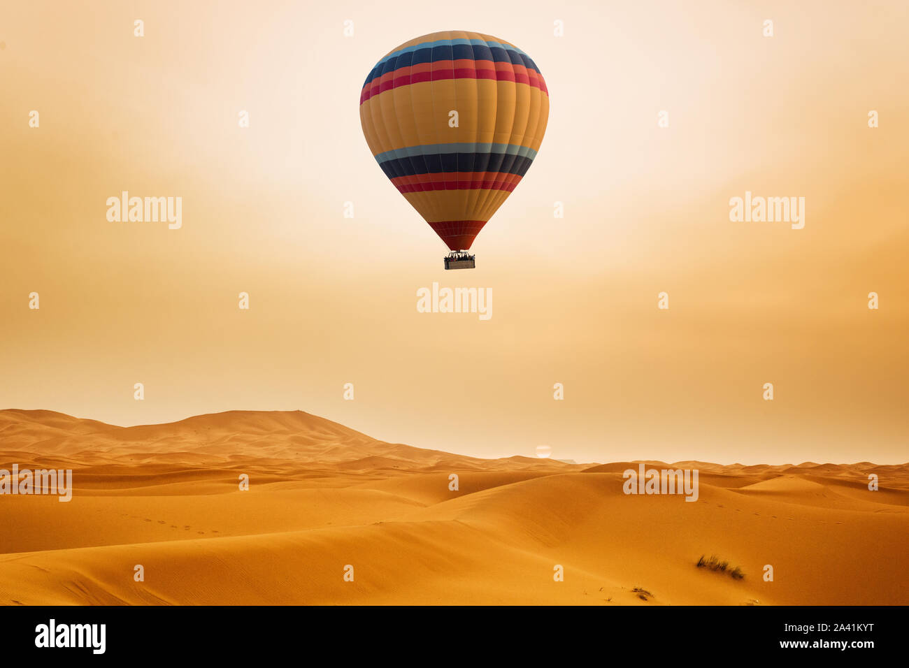 Desert and hot air balloon Landscape at Sunrise. Travel, inspiration ...