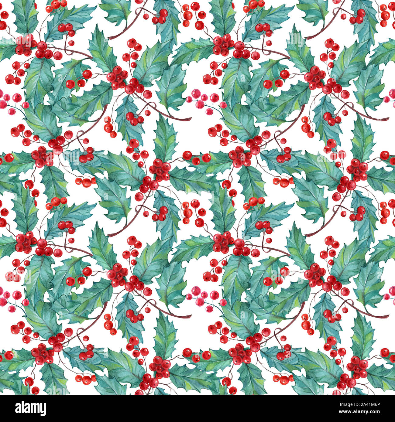 Pattern of Christmas sprigs of mistletoe on white background