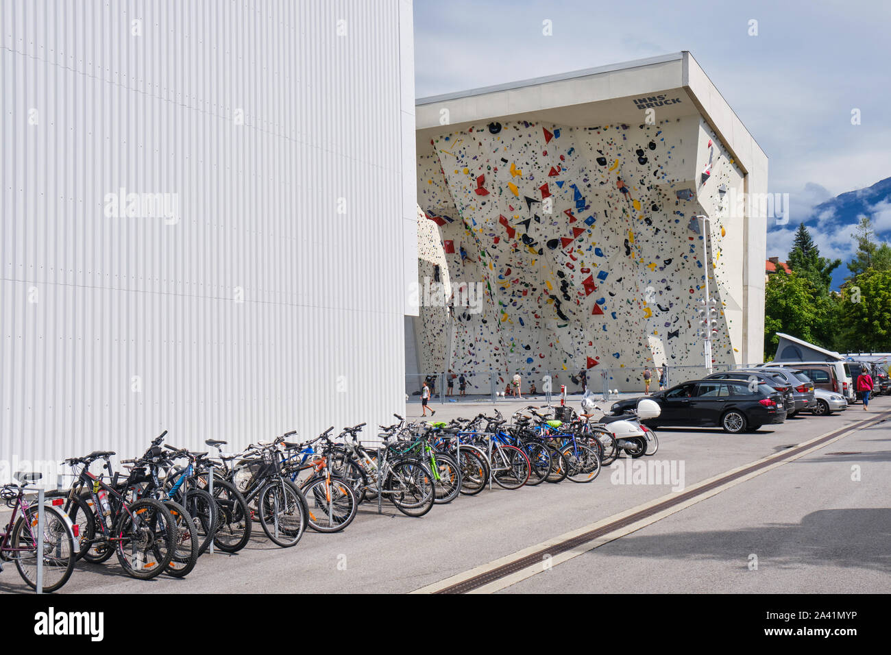 Innsbruck, Austria August 19, 2019 Row of bicycles parked at