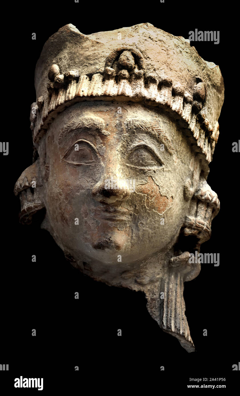 Woman wearing a flat crown 7th Century BC  Cypro-Archaic and Cypro-Classical periods (c. 750–300 BC)  8th - 5th century BC is characterized by instability due to frequent foreign intervention and domination of Cyprus.) Stock Photo