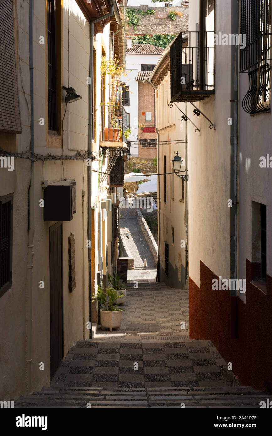 Narrow street in the Albaicin area, Granada, Andalucia, Spain, Europe Stock Photo