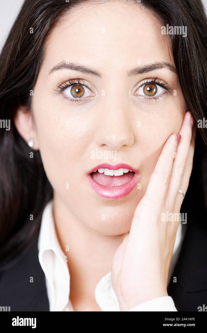 Business woman expressing shock and worry Stock Photo Alamy