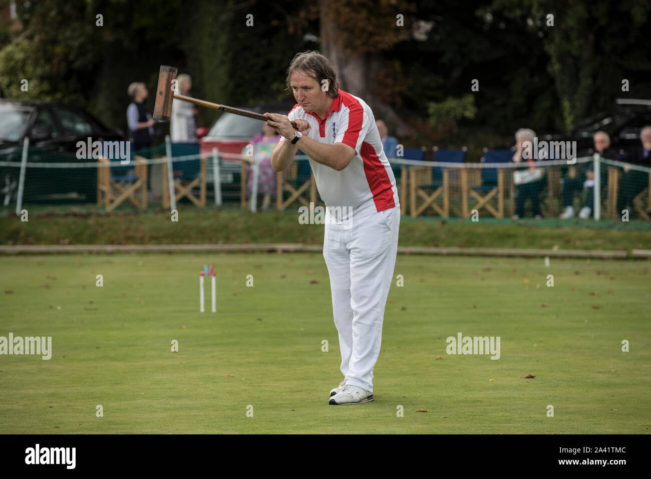 James Death at Phyllis Court V Nottingham in the National Golf Croquet Inter-Club Championship Final at Phyllis Court Club, Henley on Thames, UK Stock Photo