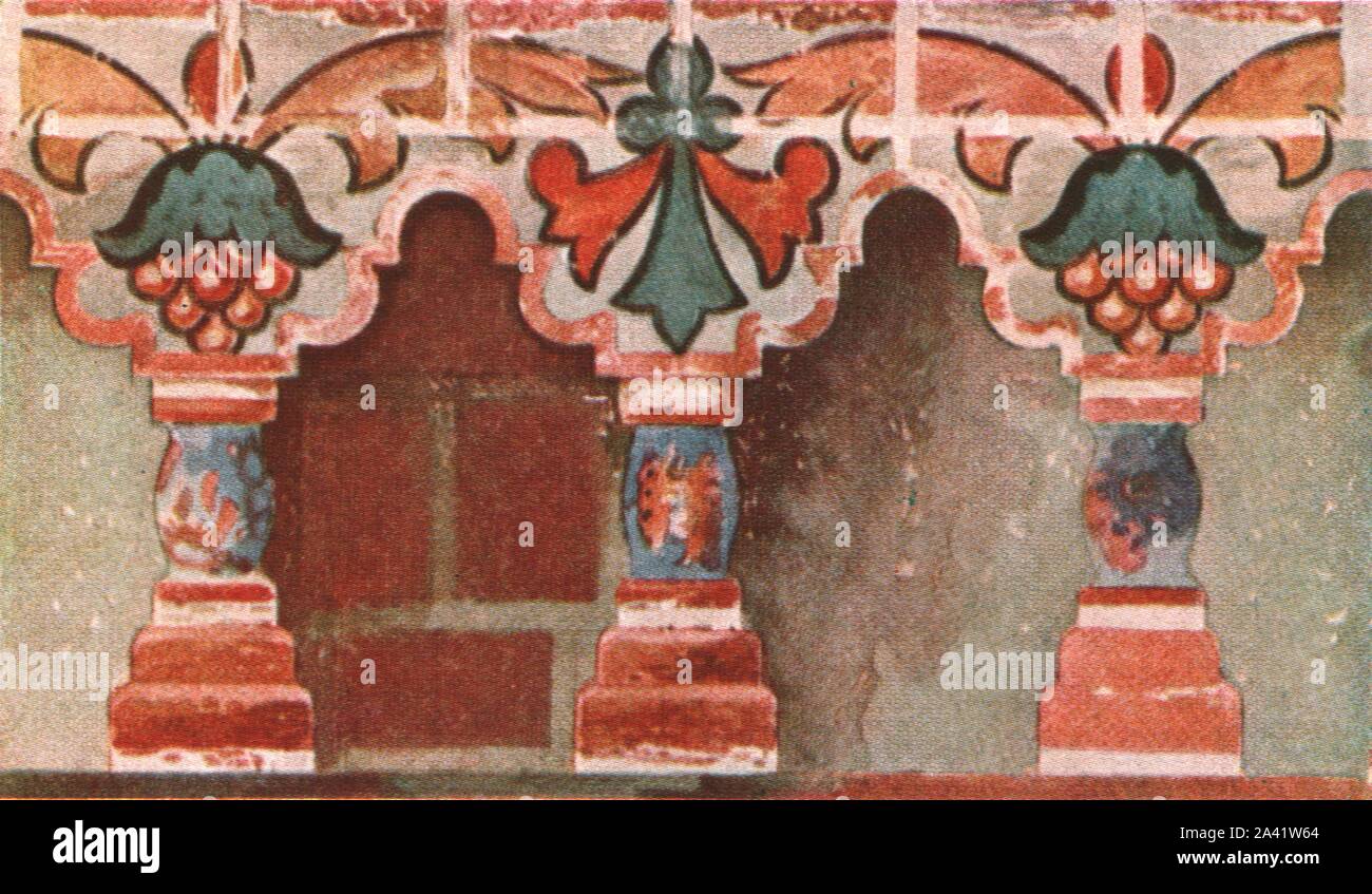 Painted gallery in the Church of John the Baptist at Toltshkovo in Jaroslaw, Russia, (1928). Detail of decoration in a church which may now be in Poland, 'About 1695'. After W. Souslov. Plate XLIII, fig 98, from &quot;An Encyclopaedia of Colour Decoration from the Earliest Times to the Middle of the XIXth Century&quot; with explanatory text by Helmuth Bossert. [Ernst Wasmuth Ltd., Berlin, 1928] Stock Photo