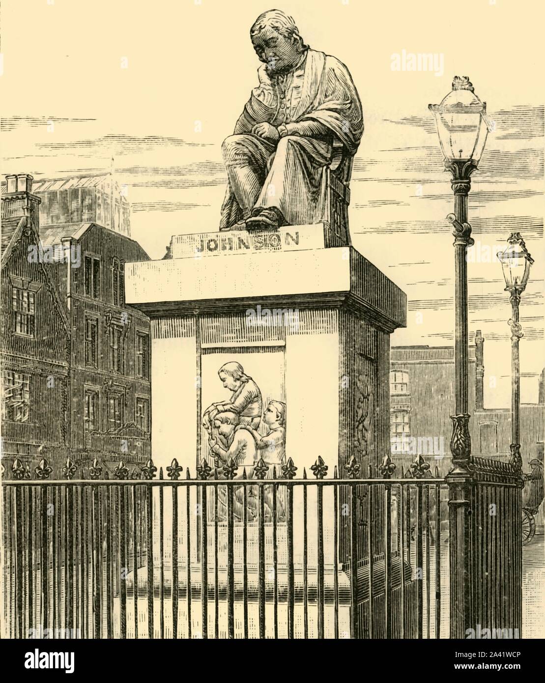 'Statue of Johnson', 1898. Grade II listed statue of Dr Samuel Johnson (1709 -1784) English writer, poet, moralist and biographer in Lichfield. From &quot;Our Own Country, Volume II&quot;. [Cassell and Company, Limited, London, Paris &amp; Melbourne, 1898] Stock Photo